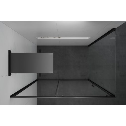 HD Dante Black 110x70 aszimmetrikus szögletes tolóajtós zuhanykabin 6 mm vastag vízlepergető biztonsági üveggel, fekete elemekkel, 195 cm magas