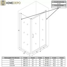 HD Dante Black 110x70 aszimmetrikus szögletes tolóajtós zuhanykabin 6 mm vastag vízlepergető biztonsági üveggel, fekete elemekkel, 195 cm magas