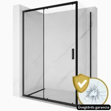 HD Dante Black 120x70 aszimmetrikus szögletes tolóajtós zuhanykabin 6 mm vastag vízlepergető biztonsági üveggel, fekete elemekkel, 195 cm magas