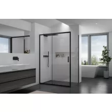 HD Dante Black 120x70 aszimmetrikus szögletes tolóajtós zuhanykabin 6 mm vastag vízlepergető biztonsági üveggel, fekete elemekkel, 195 cm magas