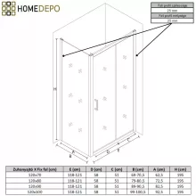 HD Dante Black 120x70 aszimmetrikus szögletes tolóajtós zuhanykabin 6 mm vastag vízlepergető biztonsági üveggel, fekete elemekkel, 195 cm magas