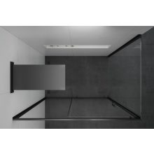 HD Dante Black 130x70 aszimmetrikus szögletes tolóajtós zuhanykabin 6 mm vastag vízlepergető biztonsági üveggel, fekete elemekkel, 195 cm magas