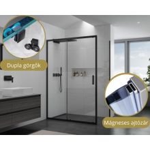 HD Dante Black 130x70 aszimmetrikus szögletes tolóajtós zuhanykabin 6 mm vastag vízlepergető biztonsági üveggel, fekete elemekkel, 195 cm magas