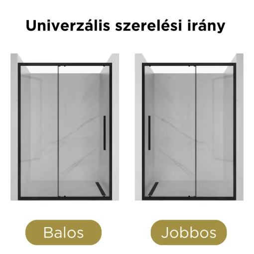 HD Dante+ Black 90/100/110/120/130/140/150 cm széles toló zuhanyajtó 6 mm vastag vízlepergető biztonsági üveggel, fekete elemekkel, 195 cm magas