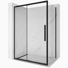 HD Dante+ Black 110x70 aszimmetrikus szögletes tolóajtós zuhanykabin 6 mm vastag vízlepergető biztonsági üveggel, fekete elemekkel, 195 cm magas