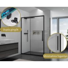 HD Dante+ Black 110x70 aszimmetrikus szögletes tolóajtós zuhanykabin 6 mm vastag vízlepergető biztonsági üveggel, fekete elemekkel, 195 cm magas