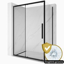 HD Dante+ Black 140x70 aszimmetrikus szögletes tolóajtós zuhanykabin 6 mm vastag vízlepergető biztonsági üveggel, fekete elemekkel, 195 cm magas