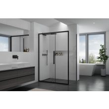 HD Dante+ Black 140x70 aszimmetrikus szögletes tolóajtós zuhanykabin 6 mm vastag vízlepergető biztonsági üveggel, fekete elemekkel, 195 cm magas