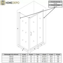 HD Dante+ Black 150x70 aszimmetrikus szögletes tolóajtós zuhanykabin 6 mm vastag vízlepergető biztonsági üveggel, fekete elemekkel, 195 cm magas