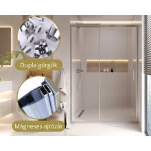 HD Dante 90/100/110/120/130/140/150 cm széles toló zuhanyajtó 6 mm vastag vízlepergető biztonsági üveggel, krómozott elemekkel, 195 cm magas