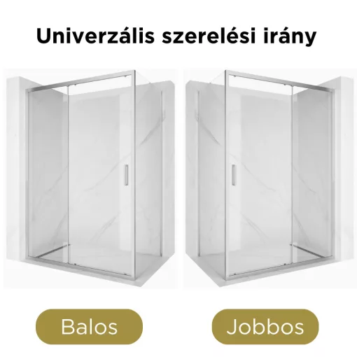 HD Dante 130x70 aszimmetrikus szögletes tolóajtós zuhanykabin 6 mm vastag vízlepergető biztonsági üveggel, krómozott elemekkel, 195 cm magas