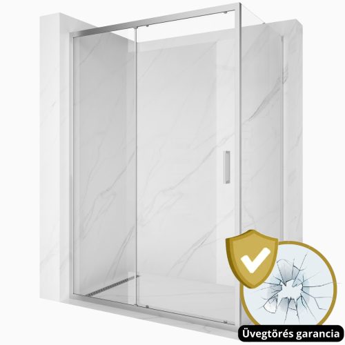 HD Dante 140x100 aszimmetrikus szögletes tolóajtós zuhanykabin 6 mm vastag vízlepergető biztonsági üveggel, krómozott elemekkel, 195 cm magas