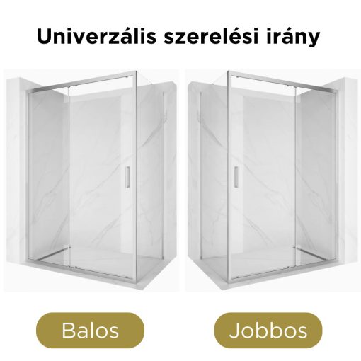 HD Dante 140x70 aszimmetrikus szögletes tolóajtós zuhanykabin 6 mm vastag vízlepergető biztonsági üveggel, krómozott elemekkel, 195 cm magas