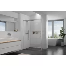 HD Dante 150x70 aszimmetrikus szögletes tolóajtós zuhanykabin 6 mm vastag vízlepergető biztonsági üveggel, krómozott elemekkel, 195 cm magas
