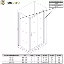 HD Dante 150x70 aszimmetrikus szögletes tolóajtós zuhanykabin 6 mm vastag vízlepergető biztonsági üveggel, krómozott elemekkel, 195 cm magas