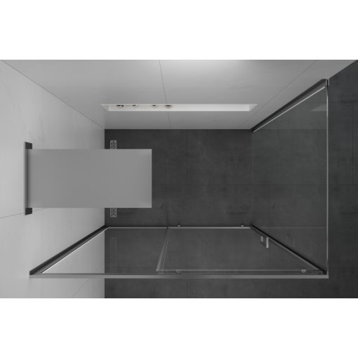 HD Dante 90x100 aszimmetrikus szögletes tolóajtós zuhanykabin 6 mm vastag vízlepergető biztonsági üveggel, krómozott elemekkel, 195 cm magas