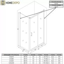 HD Dante 90x100 aszimmetrikus szögletes tolóajtós zuhanykabin 6 mm vastag vízlepergető biztonsági üveggel, krómozott elemekkel, 195 cm magas