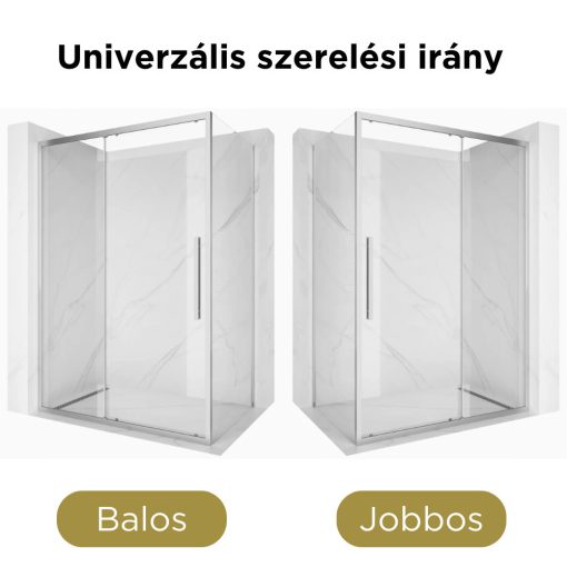 HD Dante+ 100x70 aszimmetrikus szögletes tolóajtós zuhanykabin 6 mm vastag vízlepergető biztonsági üveggel, krómozott elemekkel, 195 cm magas