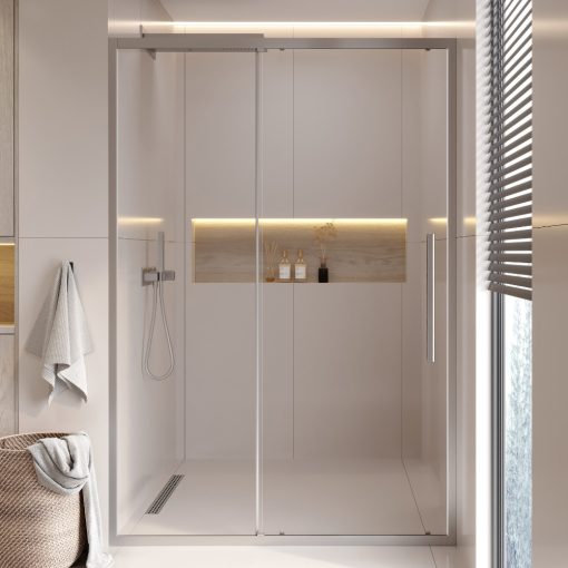 HD Dante+ 140x195 cm, 140 cm széles toló zuhanyajtó 6 mm vastag vízlepergető biztonsági üveggel, krómozott elemekkel, 195 cm magas