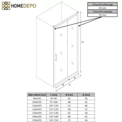 HD Dante+ 140x195 cm, 140 cm széles toló zuhanyajtó 6 mm vastag vízlepergető biztonsági üveggel, krómozott elemekkel, 195 cm magas
