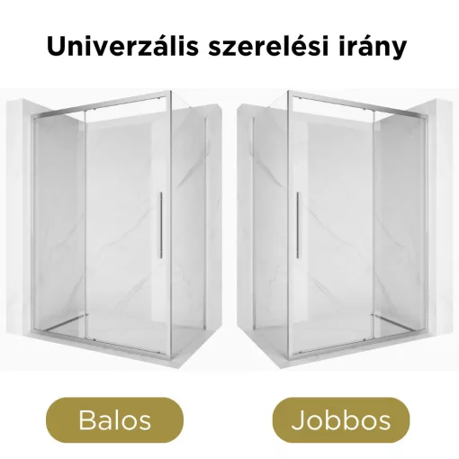 HD Dante+ 110x70 aszimmetrikus szögletes tolóajtós zuhanykabin 6 mm vastag vízlepergető biztonsági üveggel, krómozott elemekkel, 195 cm magas