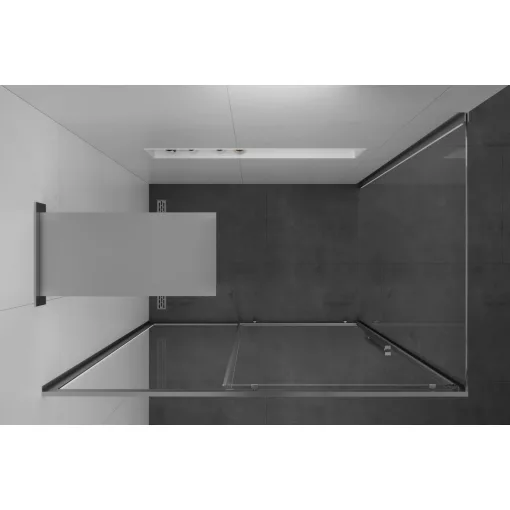 HD Dante+ 120x90 aszimmetrikus szögletes tolóajtós zuhanykabin 6 mm vastag vízlepergető biztonsági üveggel, krómozott elemekkel, 195 cm magas