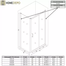 HD Dante+ 130x70 aszimmetrikus szögletes tolóajtós zuhanykabin 6 mm vastag vízlepergető biztonsági üveggel, krómozott elemekkel, 195 cm magas