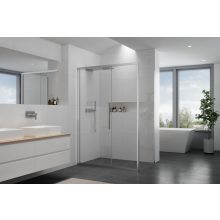 HD Dante+ 140x90 aszimmetrikus szögletes tolóajtós zuhanykabin 6 mm vastag vízlepergető biztonsági üveggel, krómozott elemekkel, 195 cm magas