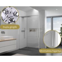 HD Dante+ aszimmetrikus szögletes tolóajtós zuhanykabin 6 mm vastag vízlepergető biztonsági üveggel, krómozott elemekkel, 195 cm magas