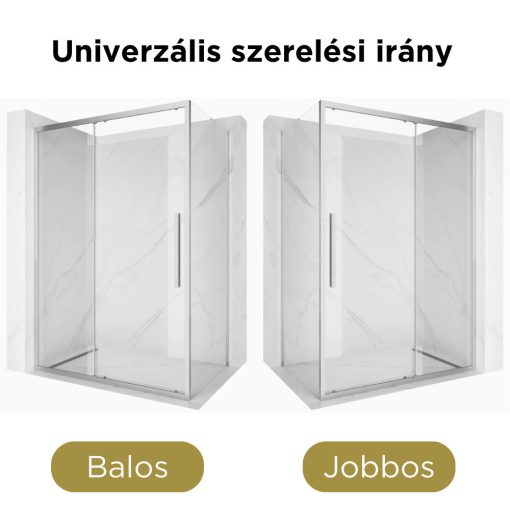 HD Dante+ aszimmetrikus szögletes tolóajtós zuhanykabin 6 mm vastag vízlepergető biztonsági üveggel, krómozott elemekkel, 195 cm magas