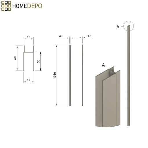 HD-DDEP-01 króm toldóprofil, +30 mm, 195 cm magas (Dante zuhanyajtóhoz és oldalüvegéhez)