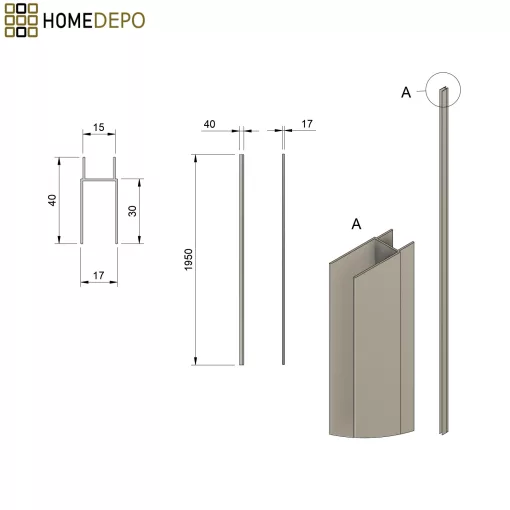 HD-DDEP-01 króm toldóprofil, +30 mm, 195 cm magas (Dante zuhanyajtóhoz és oldalüvegéhez)
