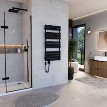 HD Demos Black 1000x500 mm elektromos design törölközőszárító radiátor 400W-os fűtőpatronnal, matt fekete