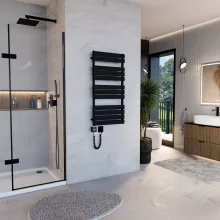 HD Demos Black 1000x500 mm smart elektromos design törölközőszárító radiátor 400W-os wifi-s fűtőpatronnal, matt fekete