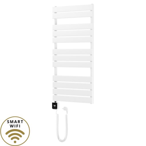 HD Demos White 1000x500 mm smart elektromos design törölközőszárító radiátor 400W-os wifi-s fűtőpatronnal, fényes fehér