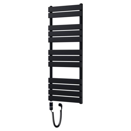 HD Demos Black 1200x500 mm elektromos design törölközőszárító radiátor 400W-os fűtőpatronnal, matt fekete