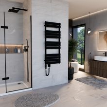 HD Demos Black 1200x500 mm elektromos design törölközőszárító radiátor 400W-os fűtőpatronnal, matt fekete