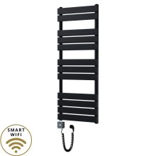 HD Demos Black 1200x500 mm smart elektromos design törölközőszárító radiátor 400W-os wifi-s fűtőpatronnal, matt fekete