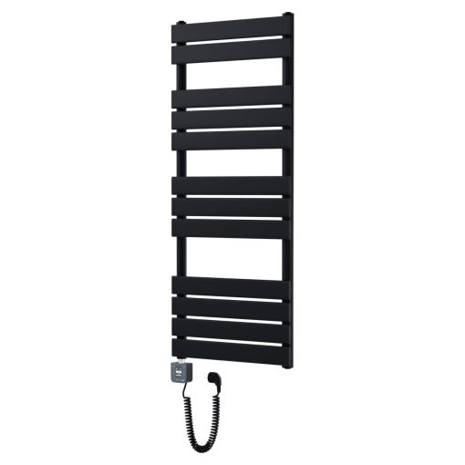 HD Demos Black 1200x500 mm smart elektromos design törölközőszárító radiátor 400W-os wifi-s fűtőpatronnal, matt fekete