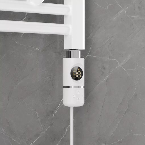 HD Demos White 1200x500 mm elektromos design törölközőszárító radiátor 400W-os fűtőpatronnal, fényes fehér