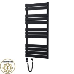   HD Demos Black 1200x600 mm elektromos design törölközőszárító radiátor 400W-os fűtőpatronnal, matt fekete