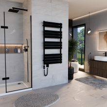 HD Demos Black 1200x600 mm elektromos design törölközőszárító radiátor 400W-os fűtőpatronnal, matt fekete