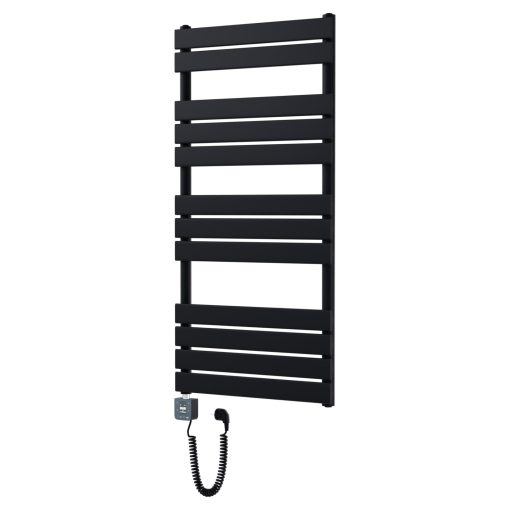 HD Demos Black 1200x600 mm smart elektromos design törölközőszárító radiátor 400W-os wifi-s fűtőpatronnal, matt fekete