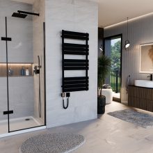 HD Demos Black 1200x600 mm smart elektromos design törölközőszárító radiátor 400W-os wifi-s fűtőpatronnal, matt fekete