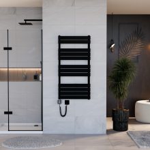 HD Demos Black 1200x600 mm smart elektromos design törölközőszárító radiátor 400W-os wifi-s fűtőpatronnal, matt fekete