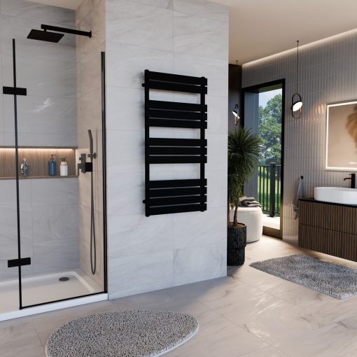 HD Demos Black 1200x600 mm design törölközőszárító radiátor, matt fekete