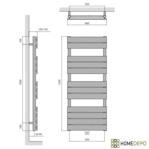 HD Demos Gold 1200x600 mm design törölközőszárító radiátor, arany