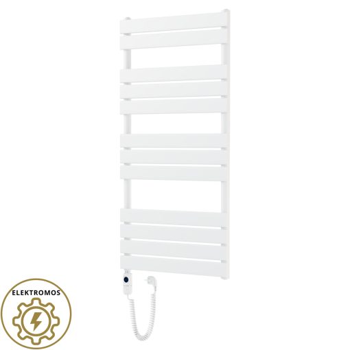 HD Demos White 1200x600 mm elektromos design törölközőszárító radiátor 400W-os fűtőpatronnal, fényes fehér