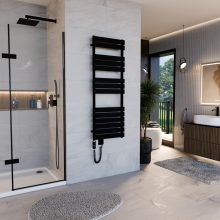 HD Demos Black 1400x500 mm elektromos design törölközőszárító radiátor 400W-os fűtőpatronnal, matt fekete