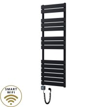 HD Demos Black 1400x500 mm smart elektromos design törölközőszárító radiátor 400W-os wifi-s fűtőpatronnal, matt fekete